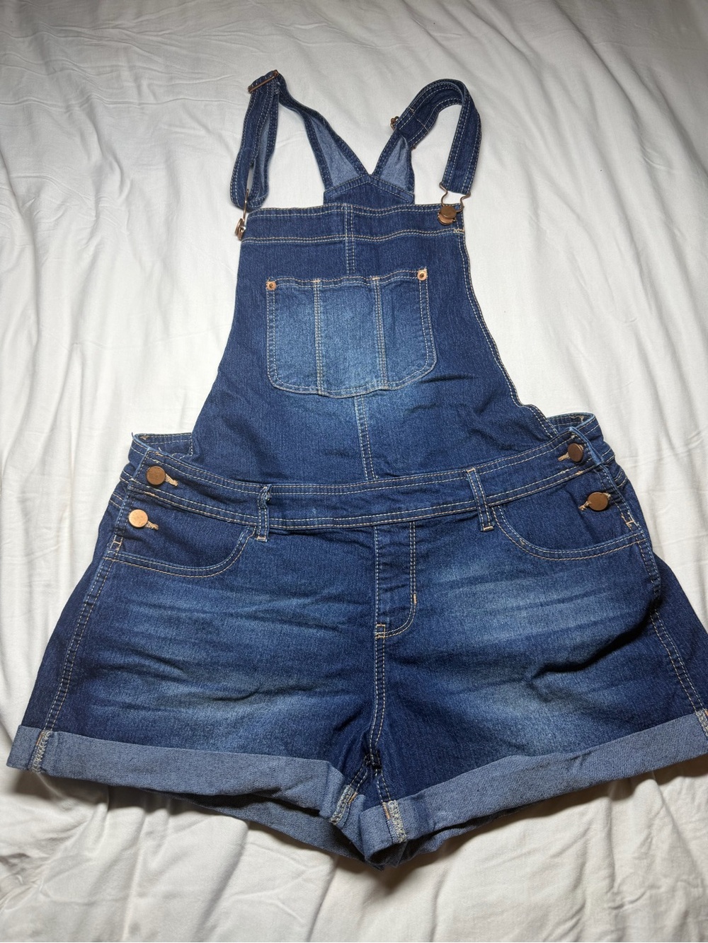 No Boundaries Dark Blue Denim Short Overalls